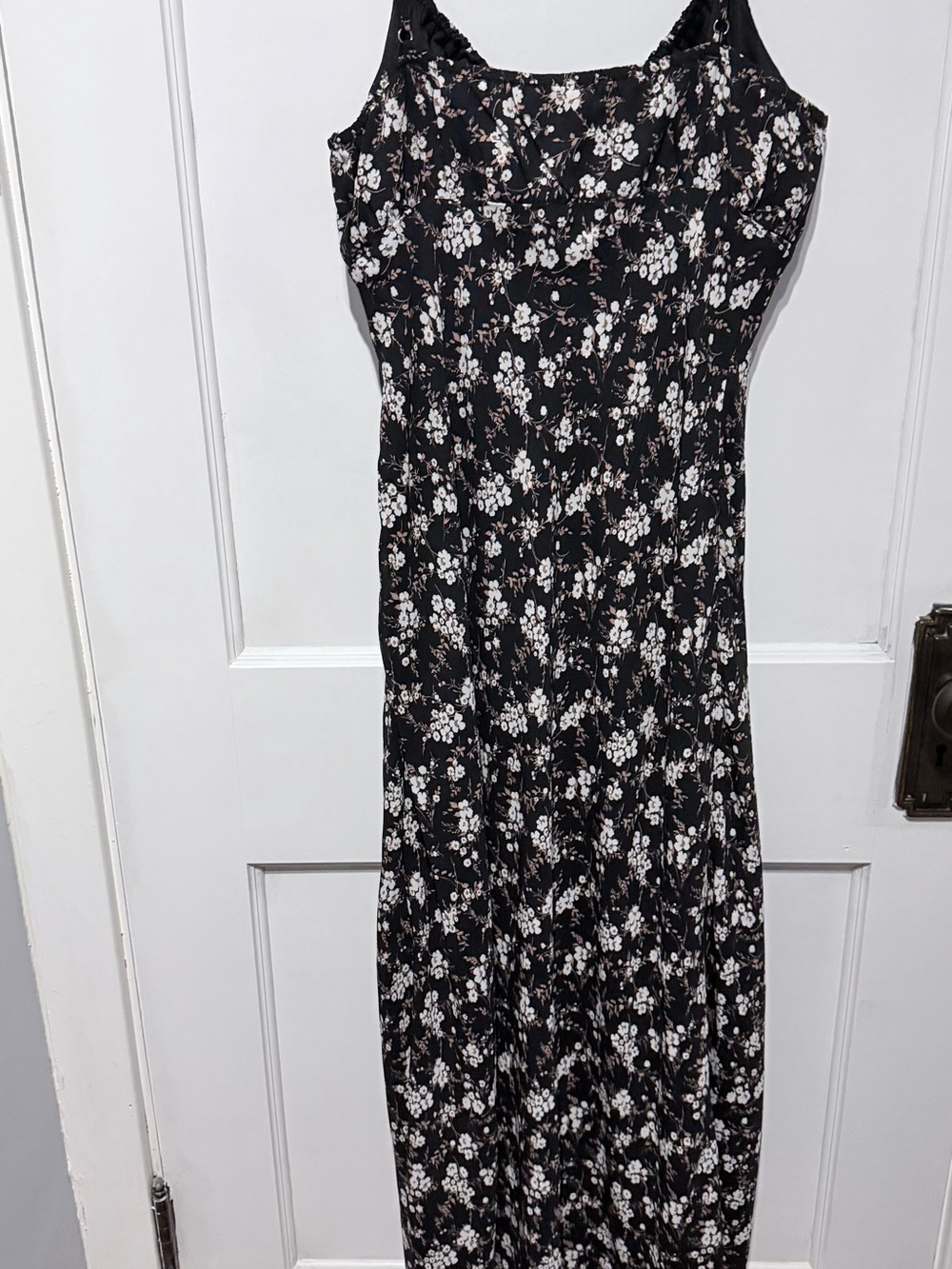 Workshop Republic Clothing Black Floral Maxi Slip Dress with White Blossoms